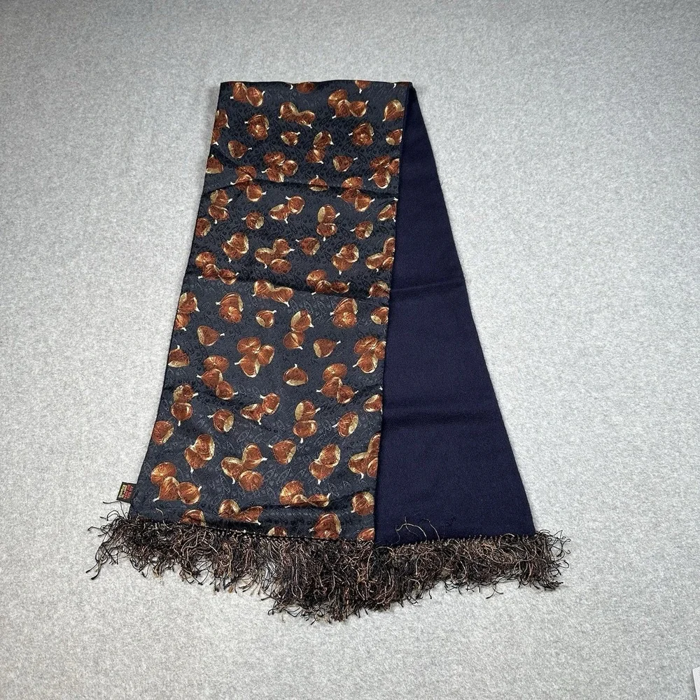 Vintage Saks Fifth Avenue Silk Lambswool Fig Motif Reversible Opera Scarf 52x11